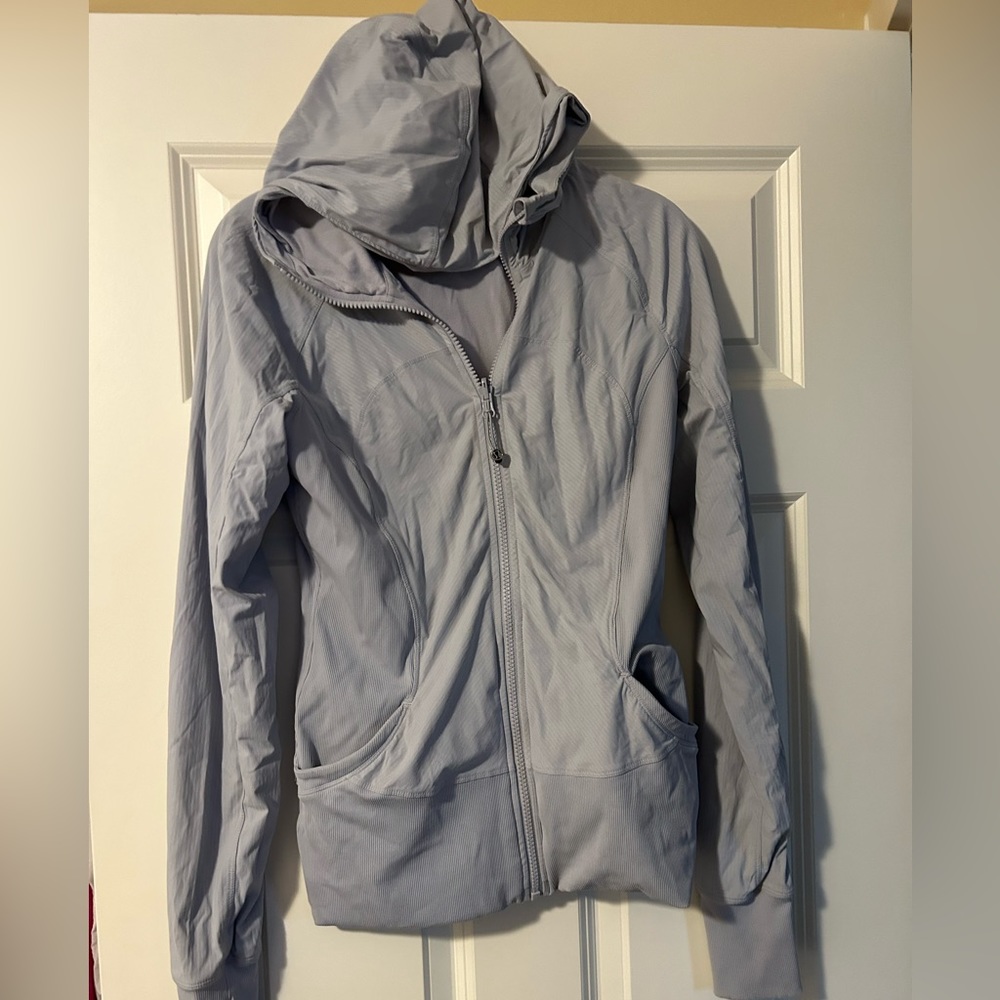 Lululemon lightweight light gray front zip hoodie.